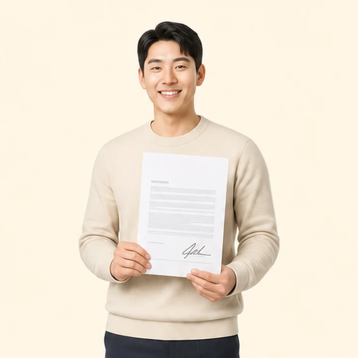 장기렌트 즉시출고 서면 견적서를 들고 있는 고객